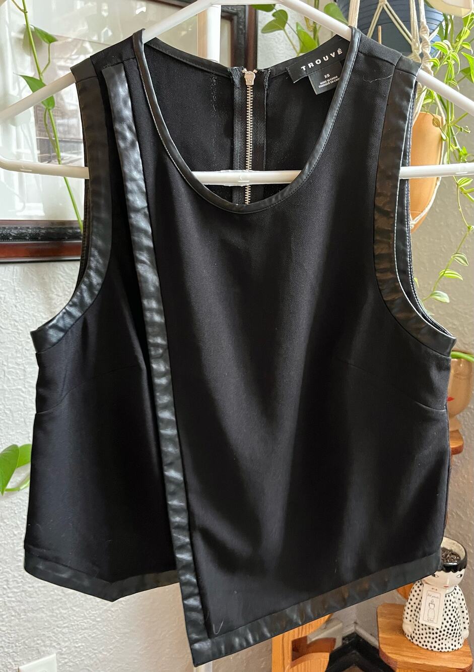 Trouve Black Vegan Leather Detail Crop Top